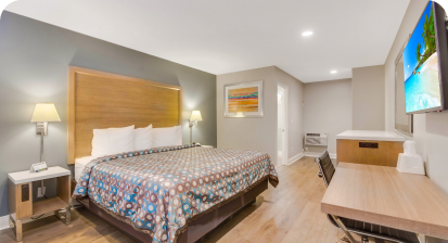 one queen bed and modern amenities, ADA